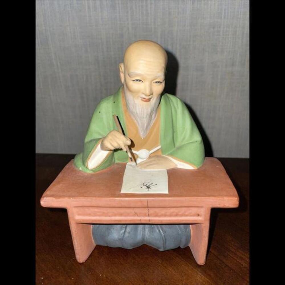 Hakata Urusaki‎ Doll Japanese Man at Desk Writing 4.5”w 5.5”h 4.25”d